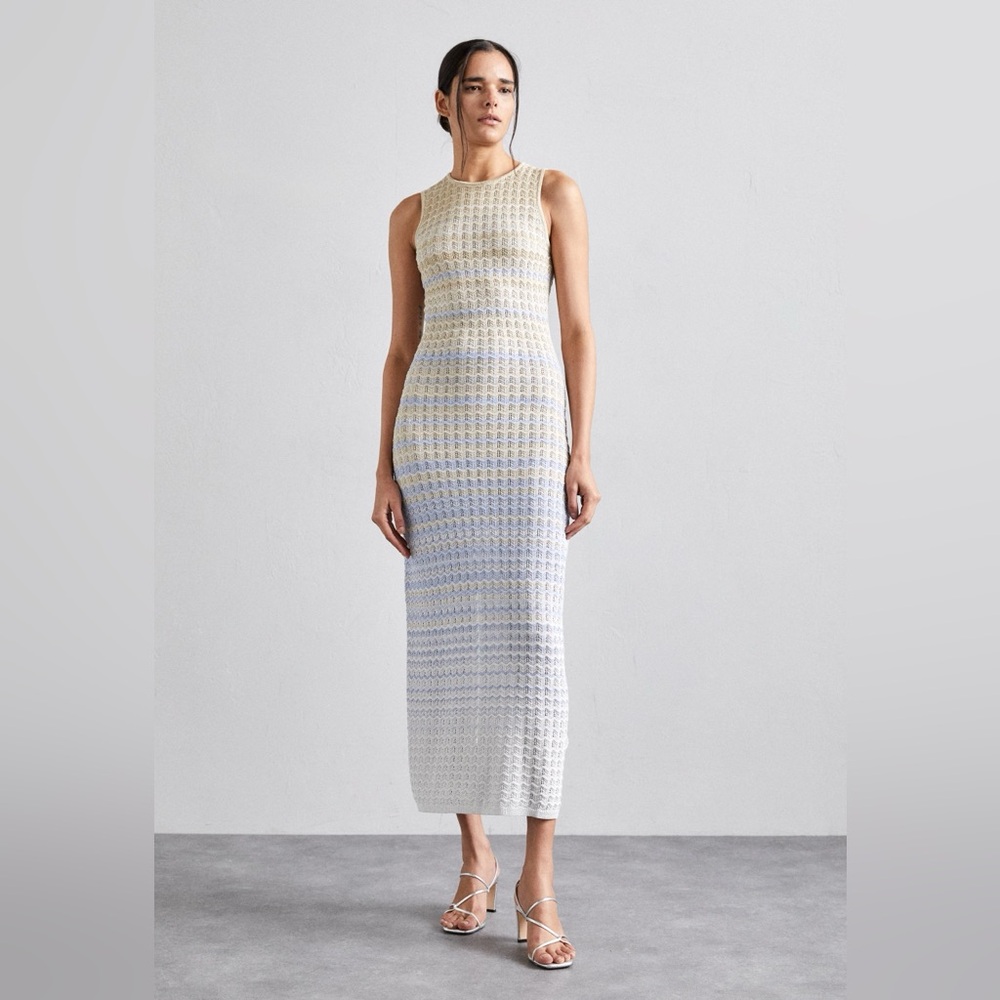 New! Miss Rosier Sleeveless Gradient Knit Maxi Dress in Ivory and Pale Blue